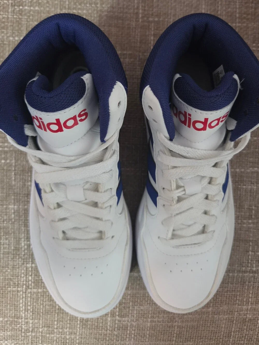 Adidas Hoops 3.0 Mid Kids Athletic Sneakers White Blue Red GZ9647 Size 3 Youth